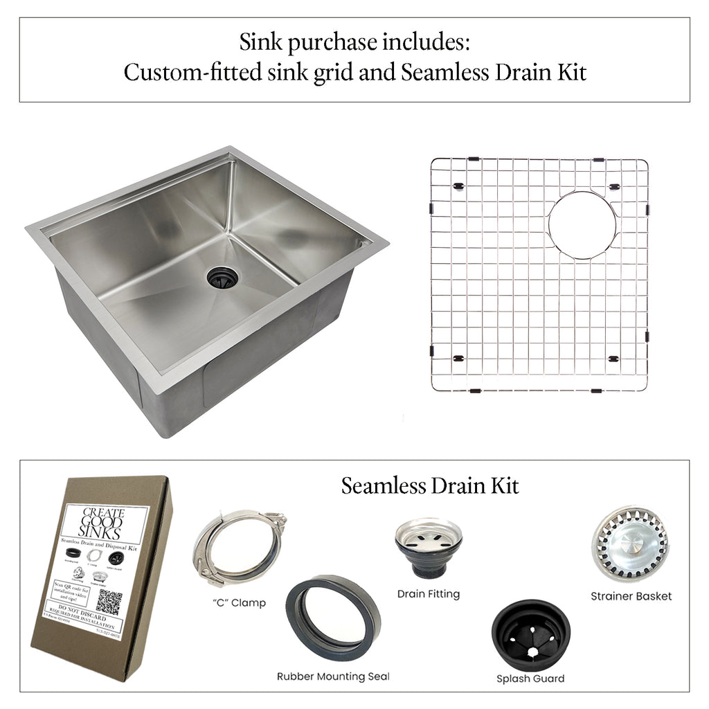 22" Undermount Workstation Prep Sink – 16 Gauge Stainless Steel Single Bowl – Offset Drain Right – Seamless Drain (5LS22R)