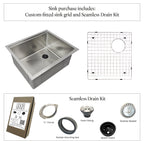 22" Undermount Workstation Prep Sink – 16 Gauge Stainless Steel Single Bowl – Offset Drain Right – Seamless Drain (5LS22R)