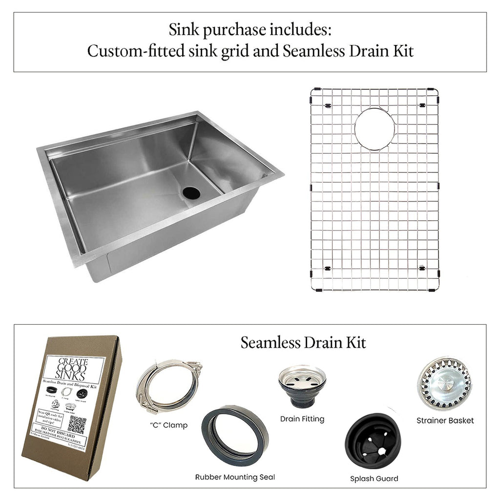 26" Undermount Workstation Sink – 16 Gauge Stainless Steel Single Bowl – 10" Deep – Reversible – Seamless Drain (5LS26c-10)