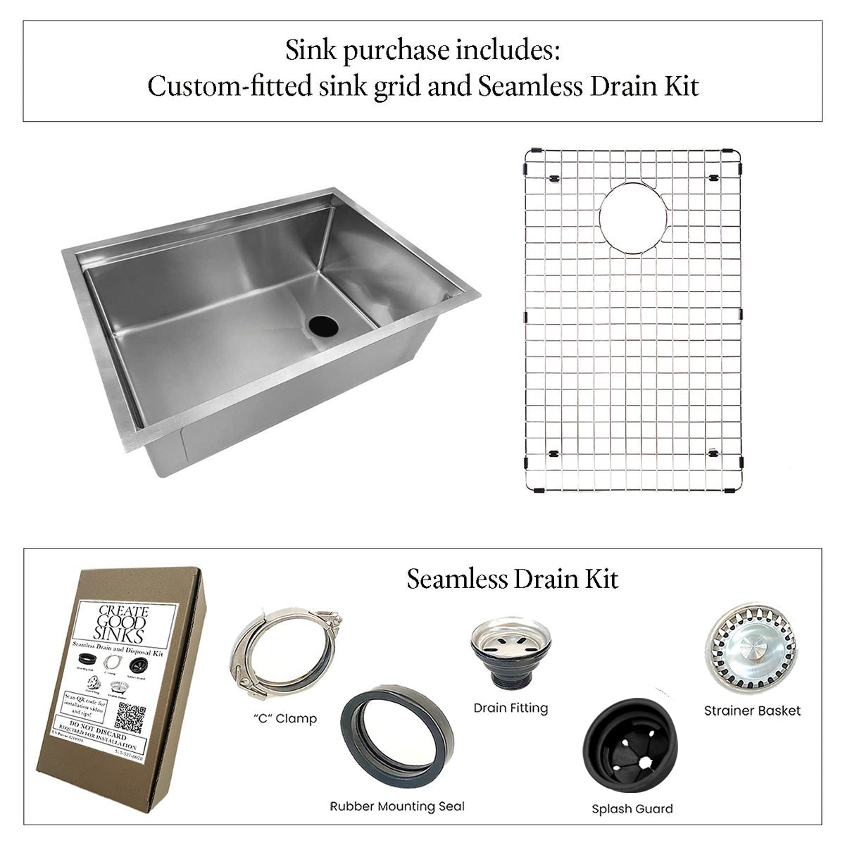 26" Undermount Workstation Sink – 16 Gauge Stainless Steel Single Bowl – 10" Deep – Reversible – Seamless Drain (5LS26c-10)