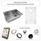 28" Undermount Workstation Sink – 16 Gauge Stainless Steel Single Bowl – 8" Deep – Reversible – Seamless Drain (5LS28c-8)