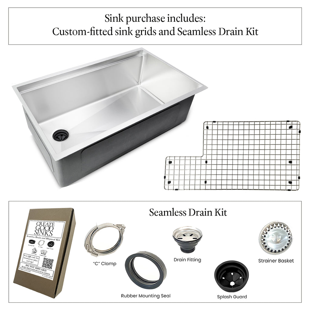 33" Undermount Workstation Sink – 16 Gauge Stainless Steel Single Bowl – Offset Drain Left – Seamless Drain (5LS33L)