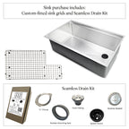 33" Undermount Workstation Sink – 16 Gauge Stainless Steel Single Bowl – Offset Drain Right – Seamless Drain (5LS33R)