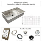 33" Undermount Workstation Sink – 16 Gauge Stainless Steel Single Bowl – 8" Deep – Center Drain – Seamless Drain (5LS33b-8)