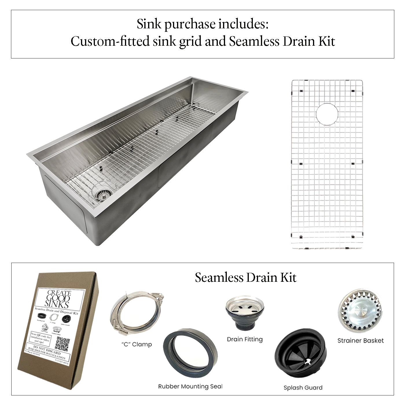 56" Large Workstation Kitchen Sink - Single Bowl - Reversible Offset Drain (5LS56c)