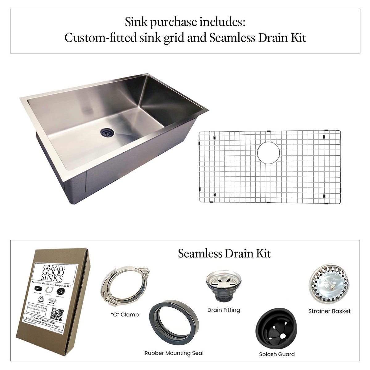 31" Stainless Steel Undermount Kitchen Sink - Single Bowl - Center Drain (5S31b-10)
