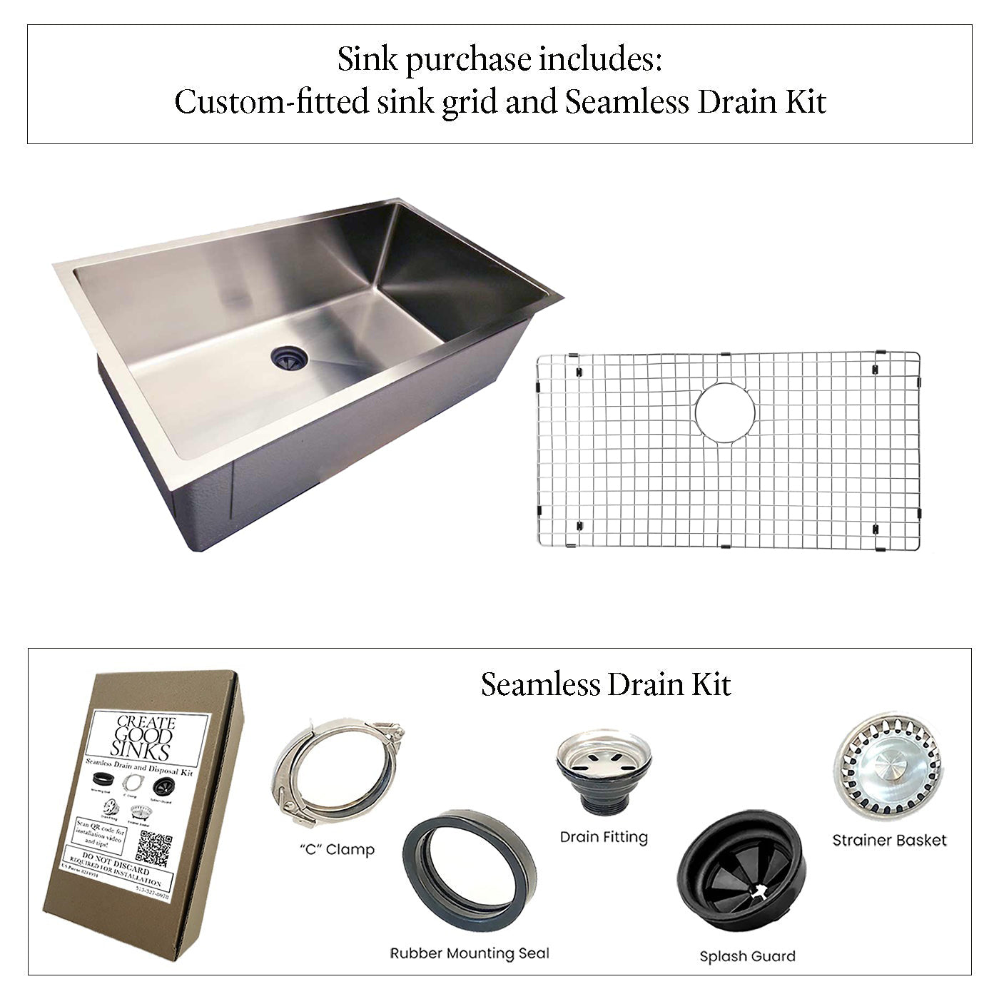 31" Stainless Steel Undermount Kitchen Sink - Single Bowl - Center Drain (5S31b-10)