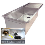 The Seam is Gone. Stainless Drainboard Kitchen Sink Drain Off To The Side In The Middle