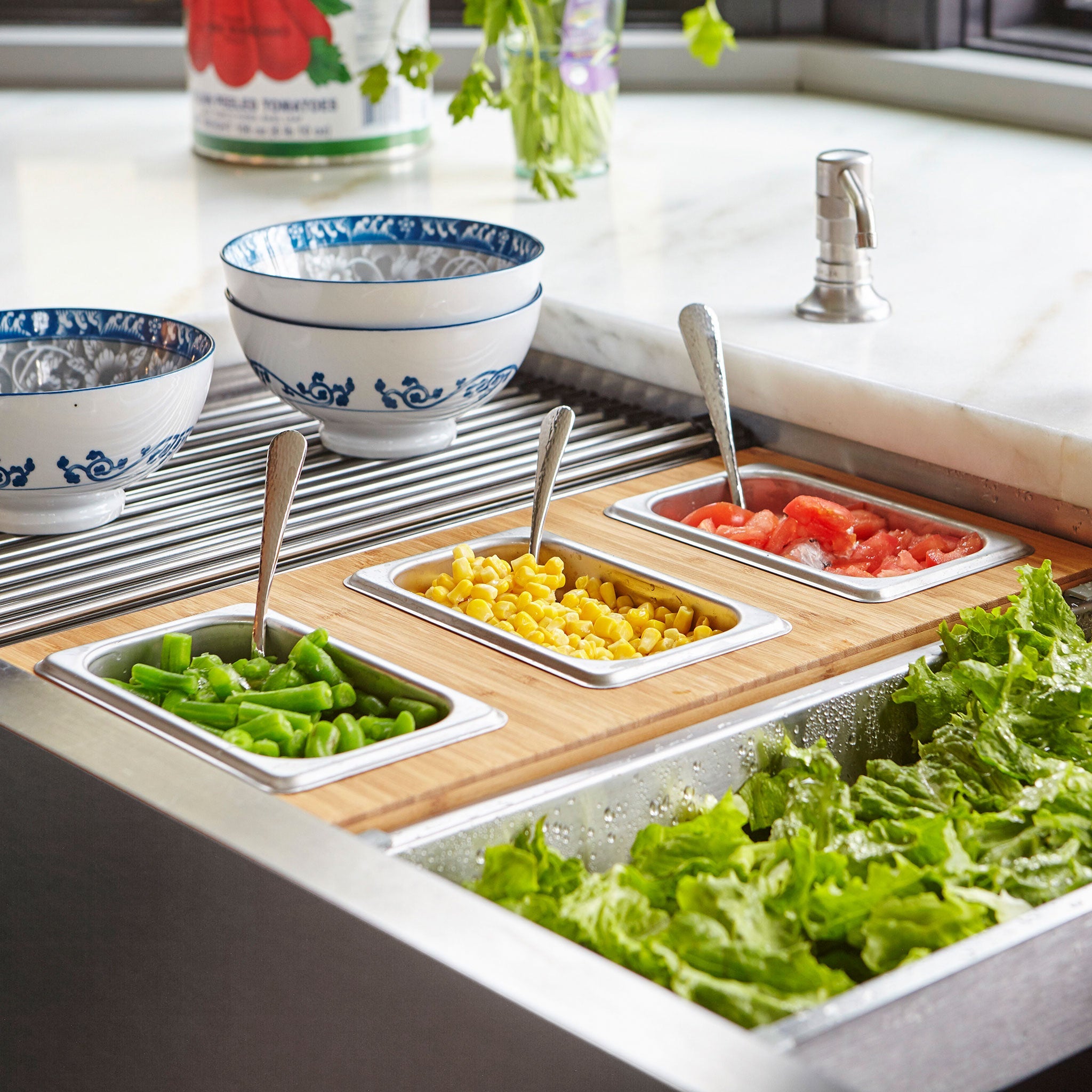 Undermount workstation sink with accessories for serving