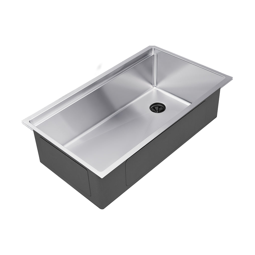 31-inch stainless steel workstation kitchen sink with an 10-inch depth and offset drain. Features a sleek undermount design with a reversible ledge.