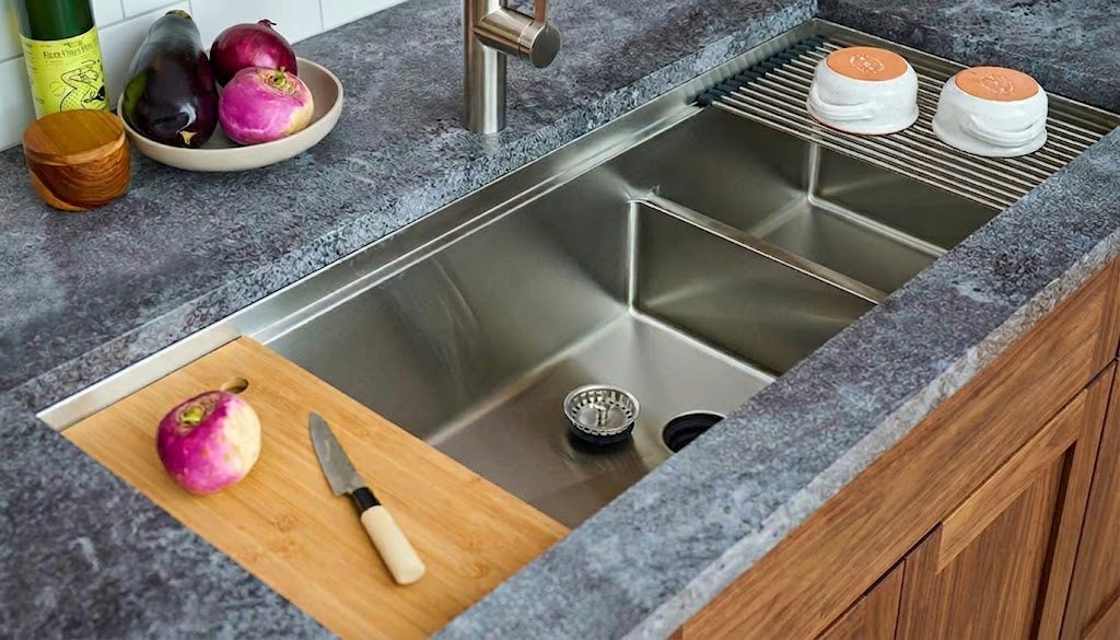 Large workstation kitchen sinks from 37 to 84 inches wide