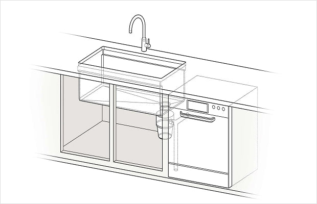 Diagram of left and right offset drain options for kitchen sinks