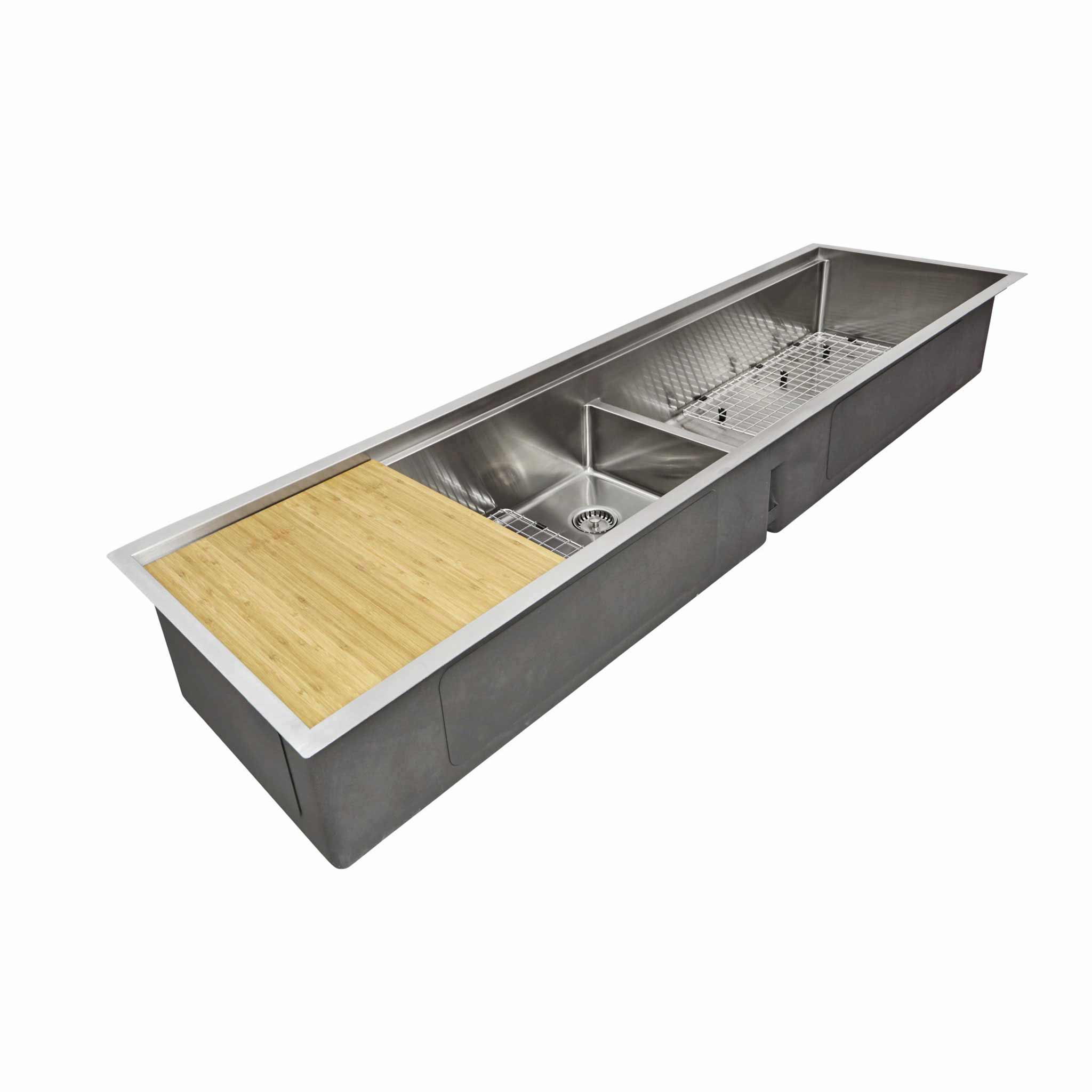 84" Large Workstation Kitchen Sink - Undermount Double Bowl - Offset Drain (5LD84)