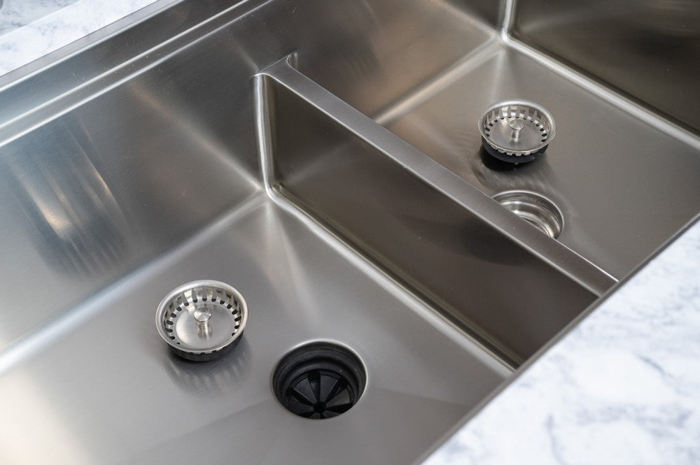 Create Good Sinks makes all of our kitchen sink with easy to clean corners and patented seamless drain