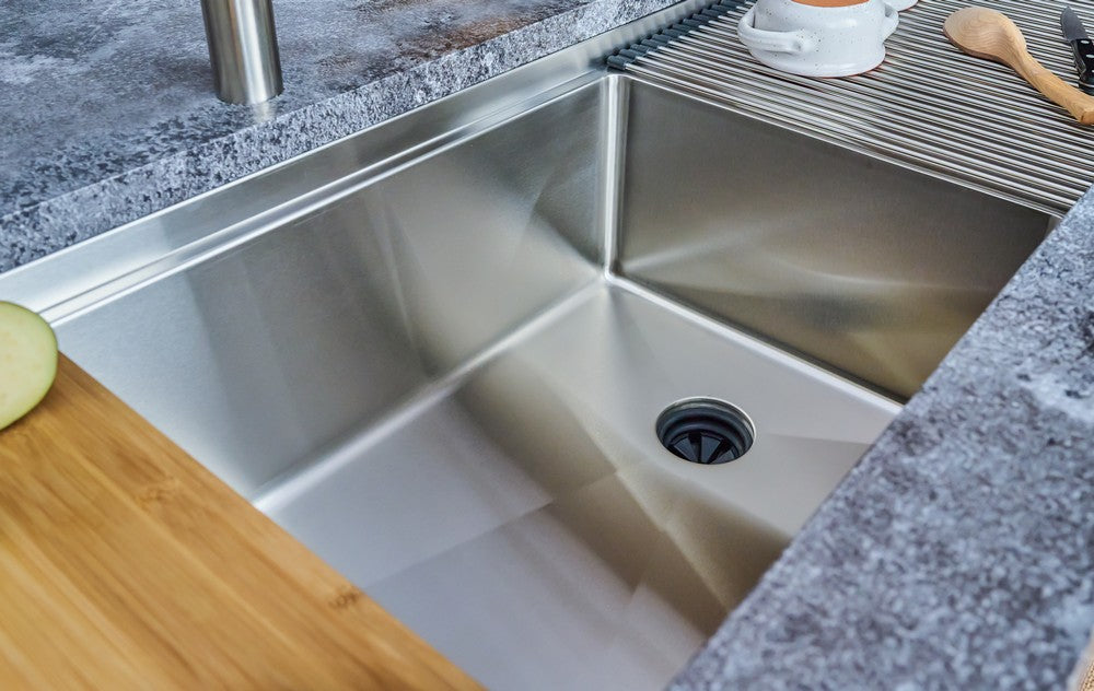 16 gauge stainless steel drainboard sink with workstation ledge and easy to clean small radius corners