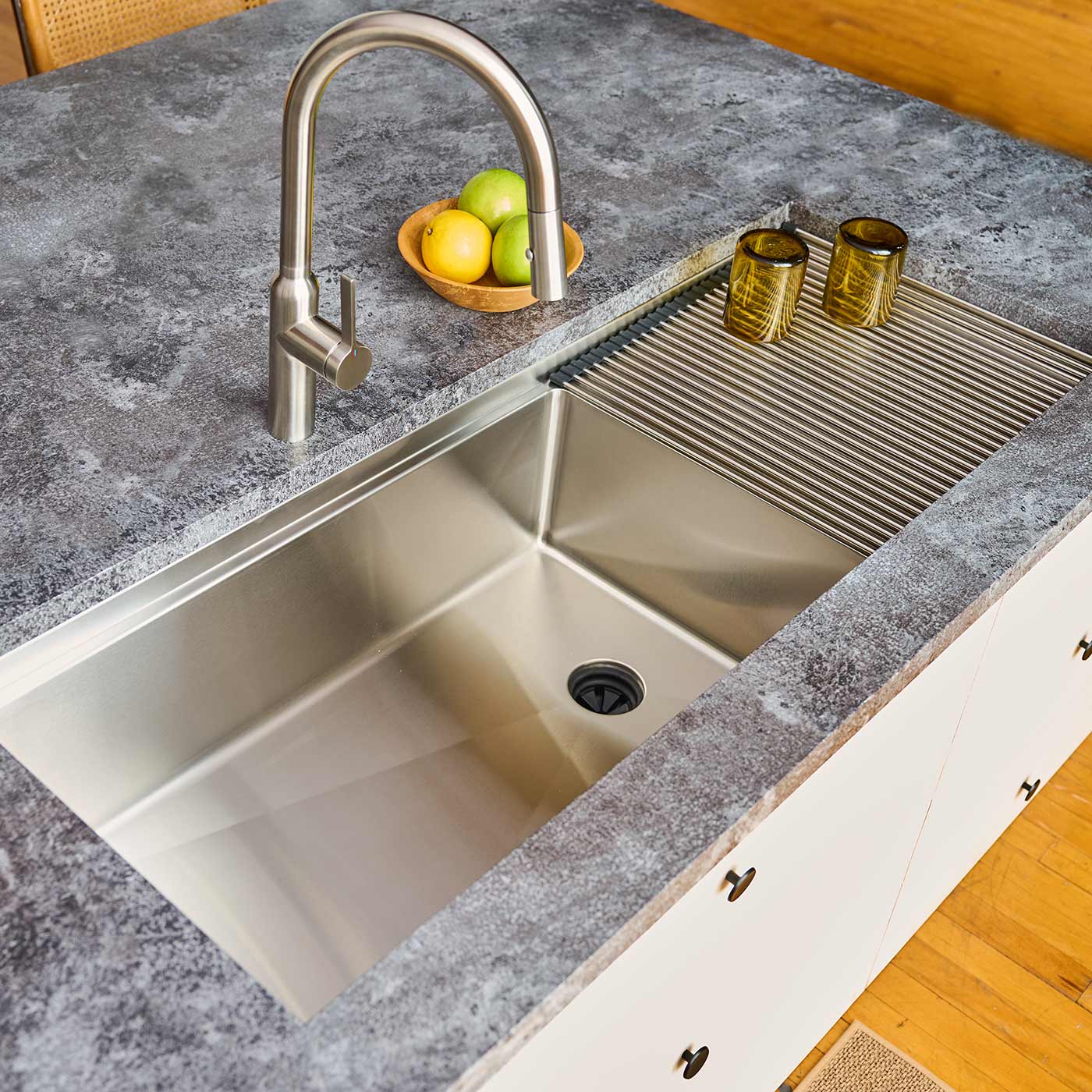 50 inch undermount kitchen sink made with 16 gauge stainless steel single basin workstation sink with drainboard and rollmat