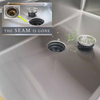 Video demonstration of the 33 inch workstation sink — sliding accessories, reversible drain, and seamless basin in use