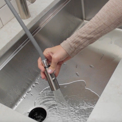 Stainless Steel Paulette Kitchen Faucet pull out sprayer head in workstation sink from Create Good Sinks