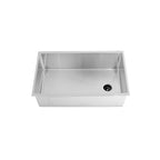 31-inch undermount stainless steel kitchen sink with single bowl and offset reversible drain, featuring a sleek modern design and 10-inch depth.