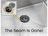 Close-up of seamless drain design in the 81-inch workstation kitchen sink, eliminating seams for a sleek and easy-to-clean surface.