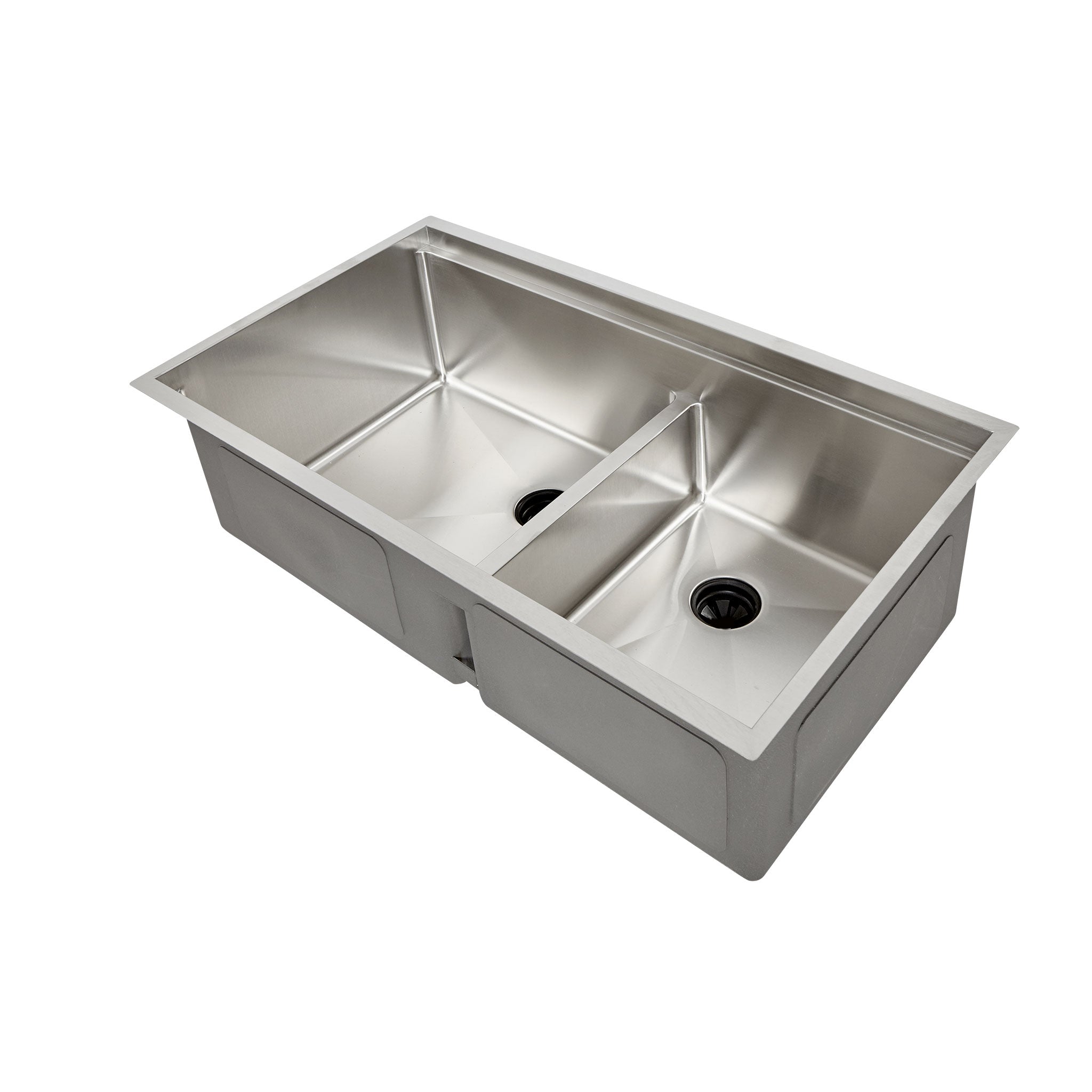 34" double bowl workstation sink with a low divide