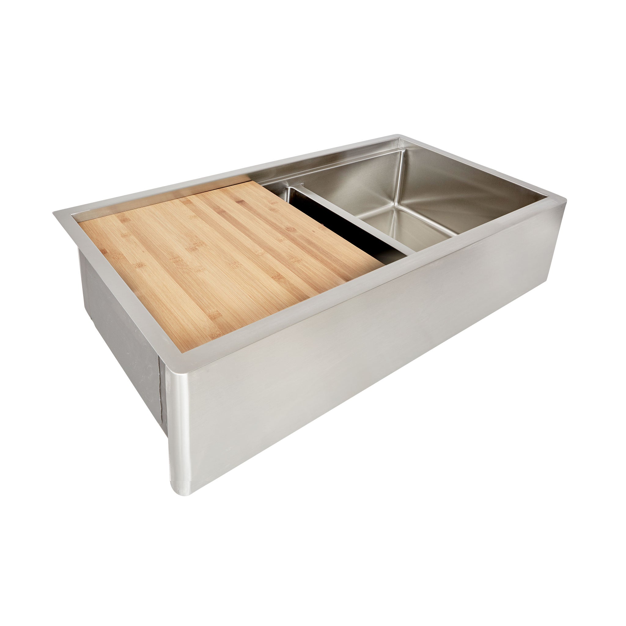 Farmhouse 36 inch kitchen sink with two bowls and seamless undermount drain