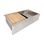 Farmhouse 36 inch kitchen sink with two bowls and seamless undermount drain