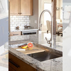 37" stainless steel kitchen sink with one basin and bamboo accessory cutting board for the built in ledge