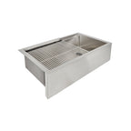 Steel bars accessory in a stainless steel, farmhouse, kitchen sink.