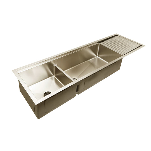 single bowl, offset drain, offset, ledge, kitchen sink, apron front,workstation sink,stainless steel, seamless drain, low divide, ledge sink, Half Inch Radius; 68", Drainboard, Double Bowl, Reversible Offset Drain,