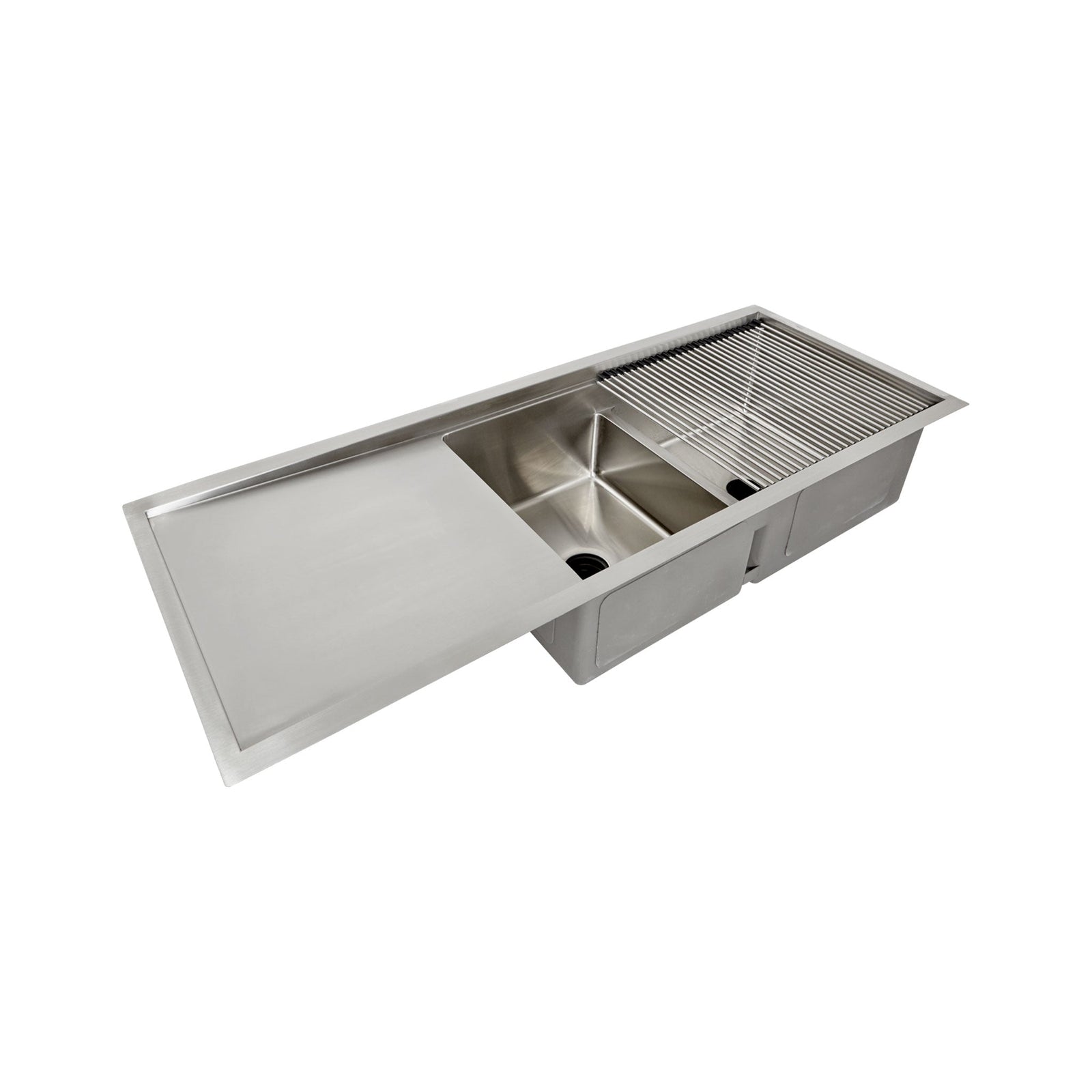 52" Ledge Workstation Double Bowl Drainboard Sink Reversible (5LPD34c)