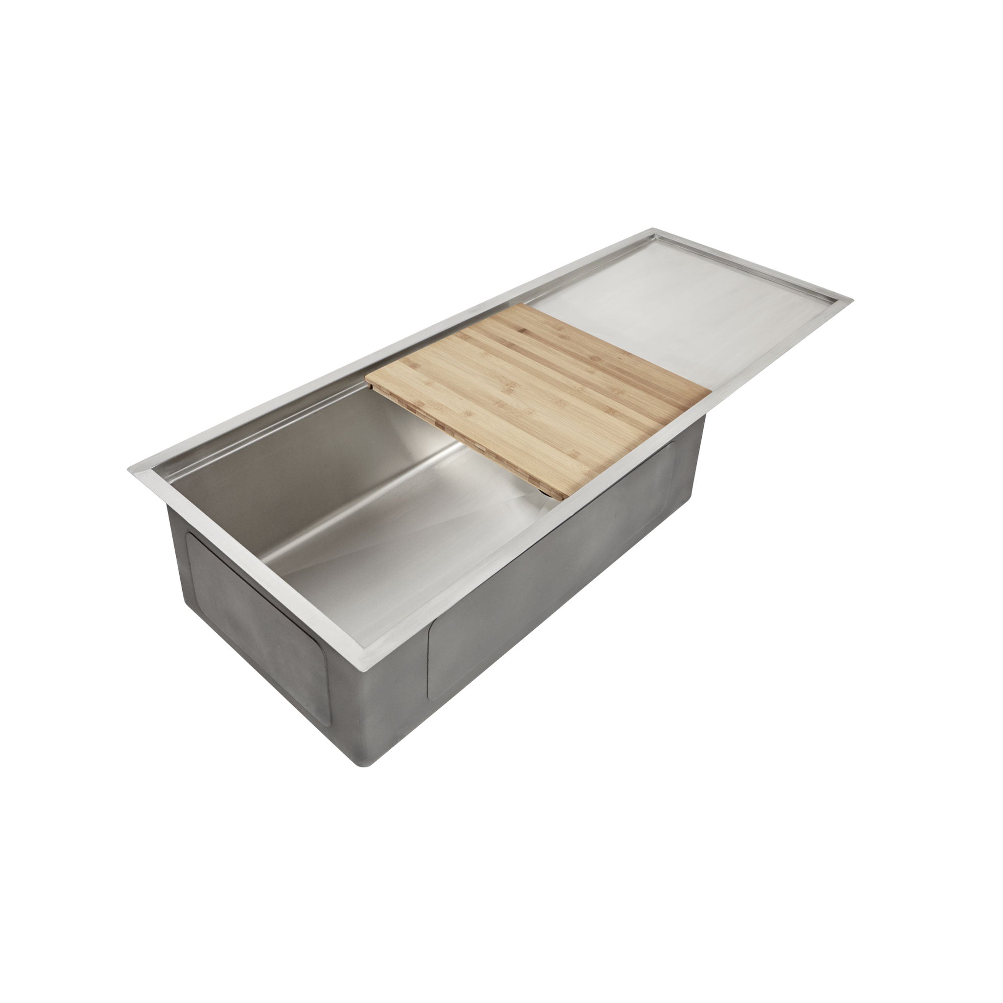 30 Inch 304 Stainless Steel Drainboard sink with a bamboo cutting board