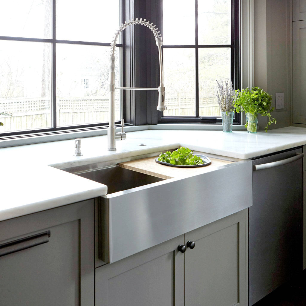 Bamboo mixing bowl board insert for the 37" stainless farmhouse workstation kitchen sink from Create Good Sinks