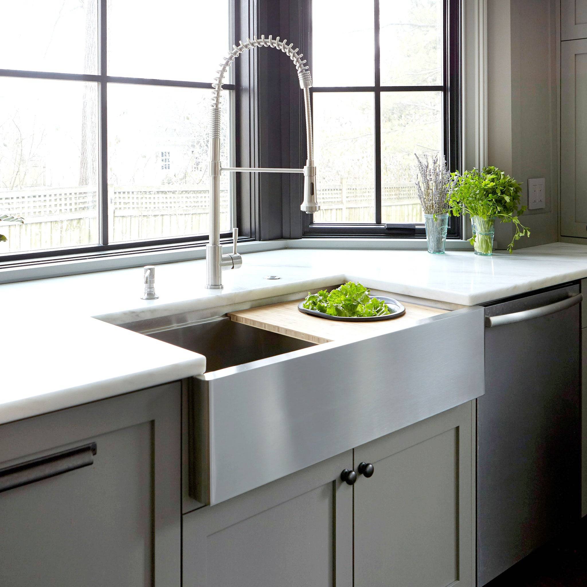 Bamboo mixing bowl board insert for the 37" stainless farmhouse workstation kitchen sink from Create Good Sinks