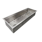 50-inch stainless steel workstation sink with protective bottom grid. Single bowl undermount design with a center drain for efficient water flow.