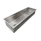 5 foot single basin sink with offset seamless drain and built in ledge for sink accessories
