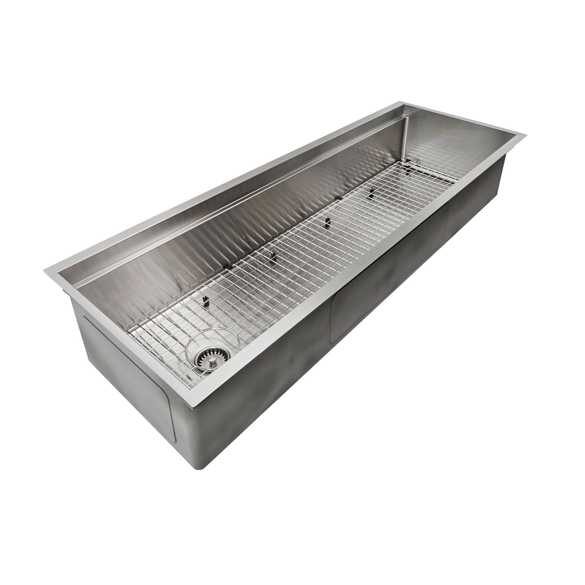 5 foot single basin sink with offset seamless drain and built in ledge for sink accessories