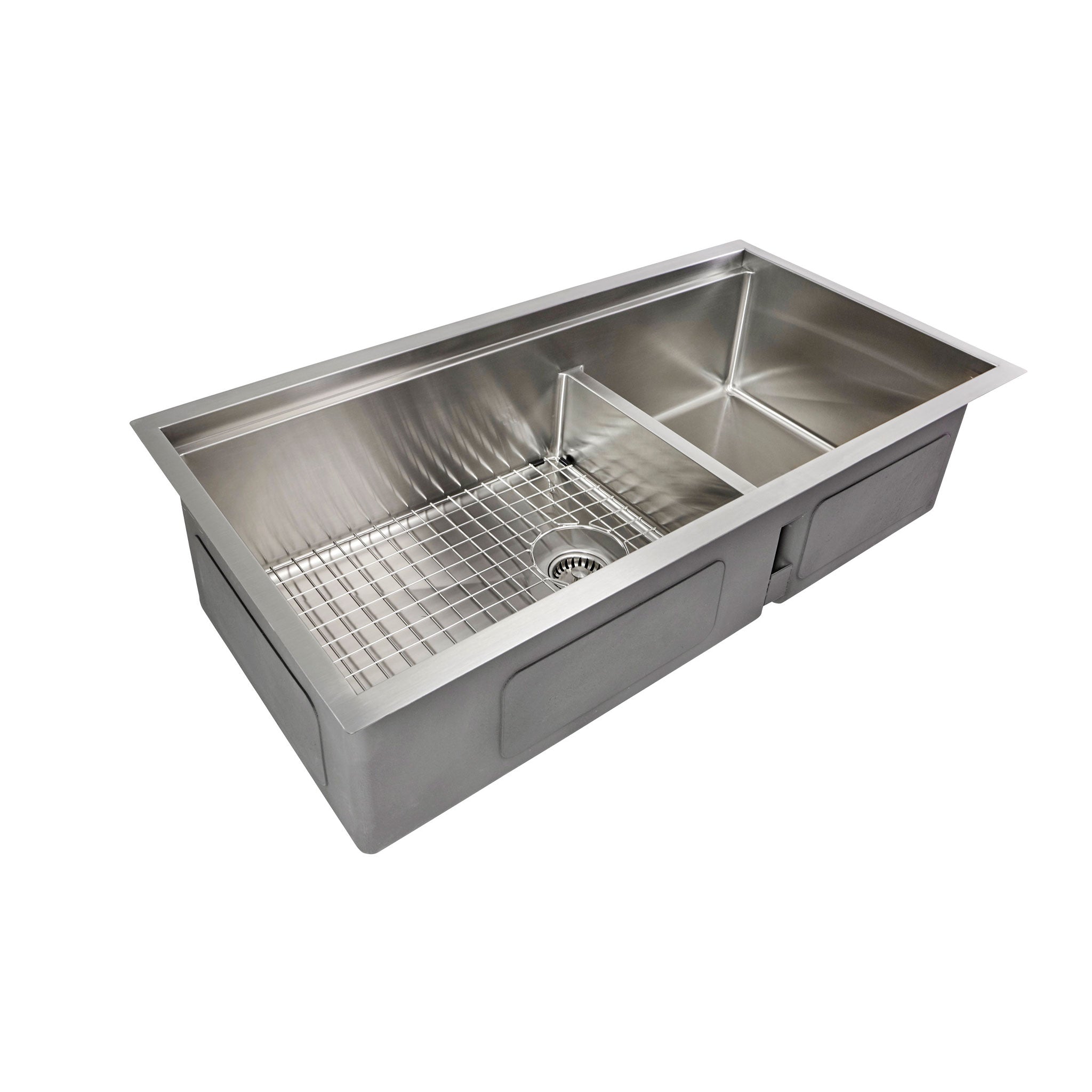 Reversible 39" Workstation Sink with Dual Basin, Protective Grid and Seamless Drains