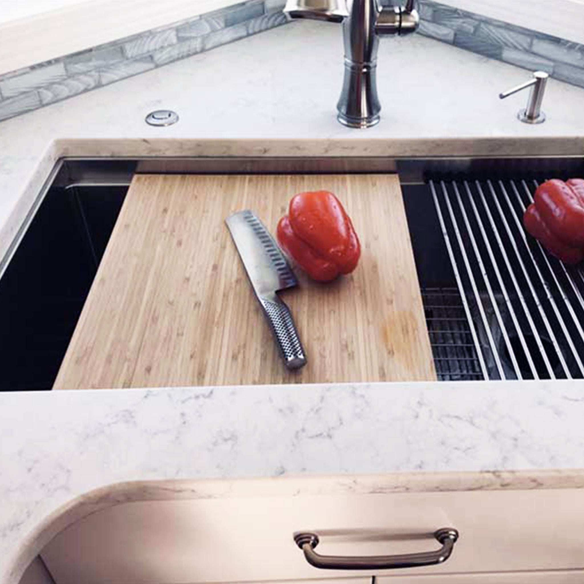 Classic Sink Accessory - 15 Bamboo Cutting Board with Silicone Coland –  Create Good Sinks