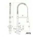 Technical drawing of the Jerry kitchen sink faucet, displaying detailed dimensions and design specifications for installation reference.