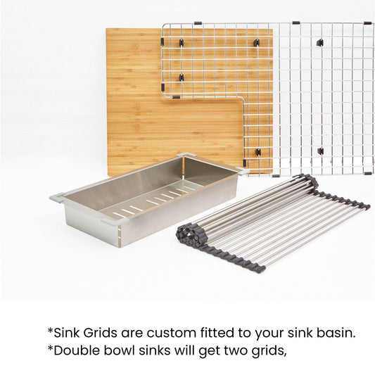 Ledge sink accessory package roll mat colander cutting board grid