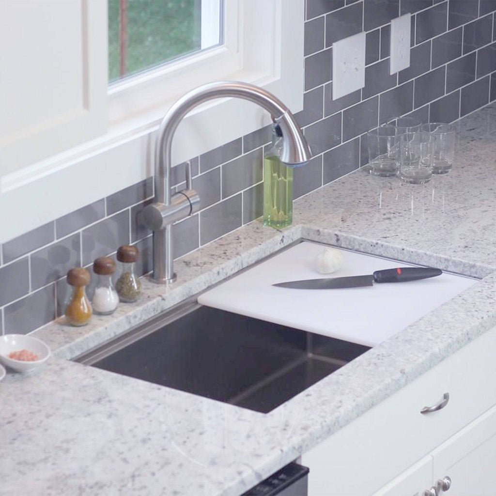 15 inch dishwasher safe white cutting board for workstation sink from Create Good Sinks