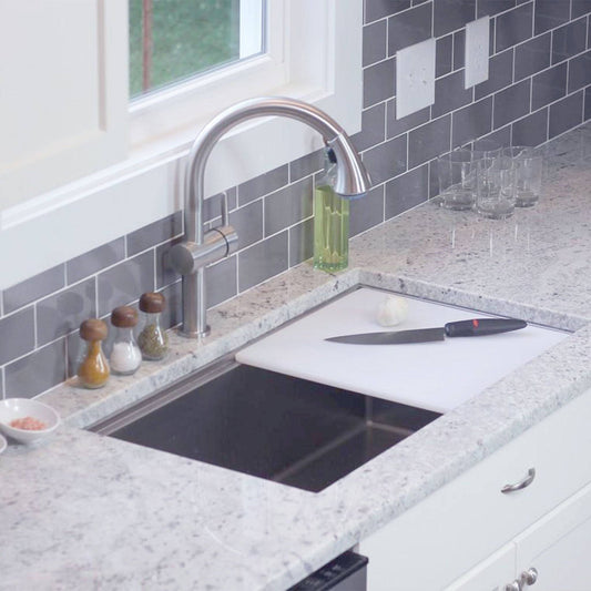 15 inch dishwasher safe white cutting board for workstation sink from Create Good Sinks
