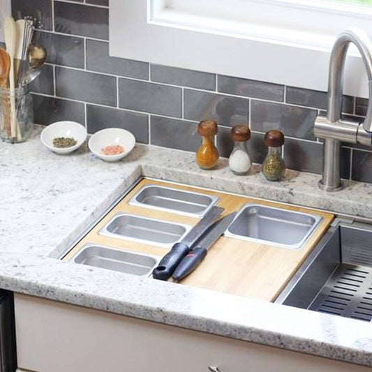 Workstation Sink Accessory - 18" Bamboo 4 Bowl Serving Board