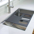 Create Good Sinks’ Black, 4 Bowl Serving Board for a Workstation Kitchen Sink.