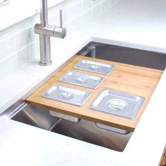 Workstation Sink Accessory - 18" Bamboo 4 Bowl Serving Board