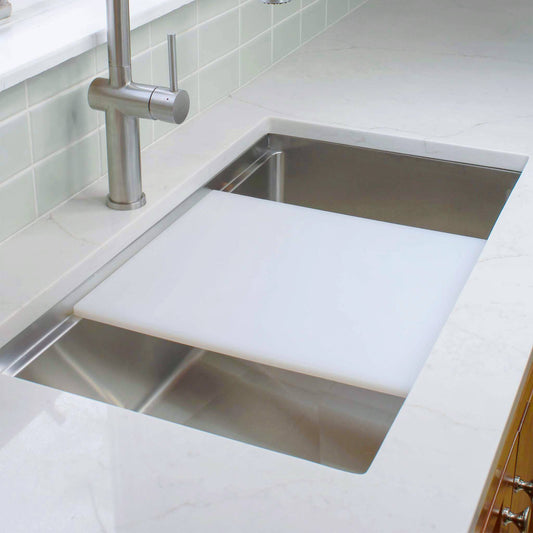 15 inch dishwasher safe white cutting board for workstation sink from Create Good Sinks