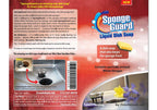 Sponge-Guard Liquid Dish Soap packaging with product details, highlighting its active ingredient, white vinegar, and its ability to keep sponges fresh.